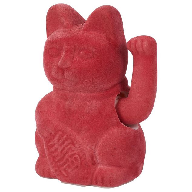 Chat porte-bonheur velours rouge 11xH15x9cm