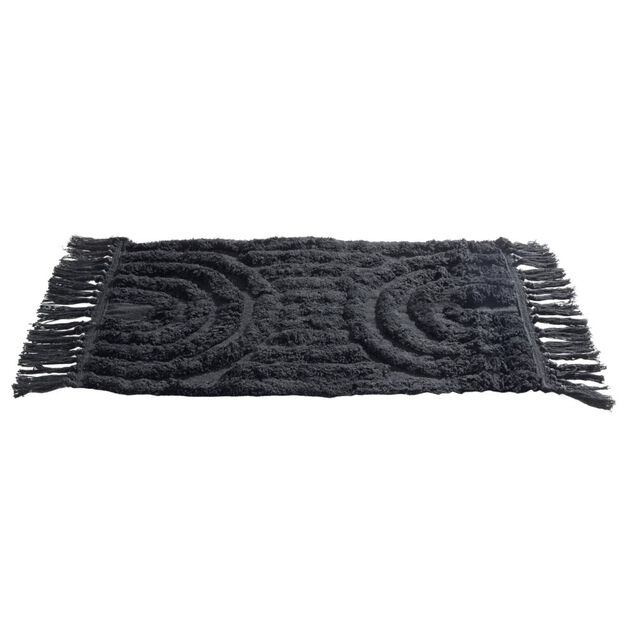 Tapis salle de bain frange coton noir 50x80cm