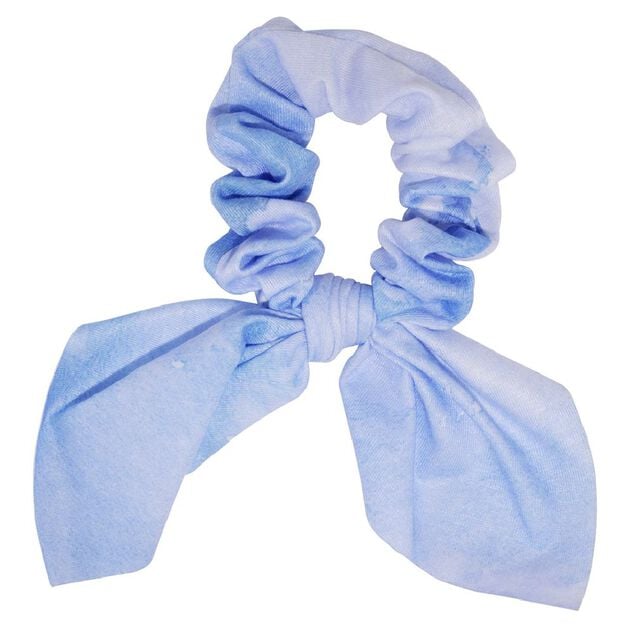 Chouchou ruban court bleu effet d&eacute;lav&eacute; blanc &Oslash;8xL17cm