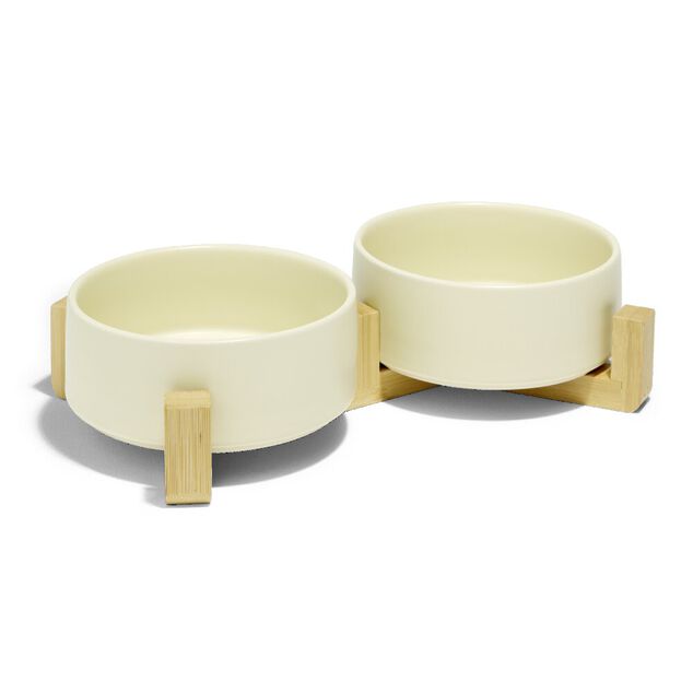 Gamelle double pour chien c&eacute;ramique et bambou