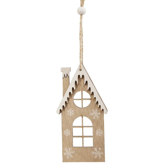 D&eacute;coration de No&euml;l chalet en bois &agrave; suspendre H.11,5 cm