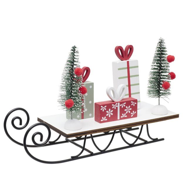 Luge de No&euml;l d&eacute;corative avec cadeaux L19,5cm