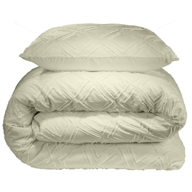 Parure de lit 2 personnes 240x220cm uni tuft&eacute; (2 mod&egrave;les beige ou blanc)