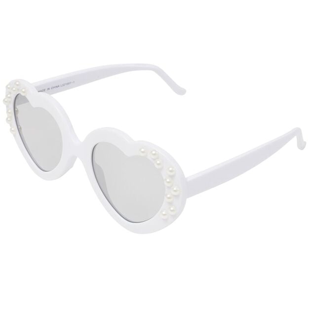 Lunettes soleil femme forme coeur blanc avec perles