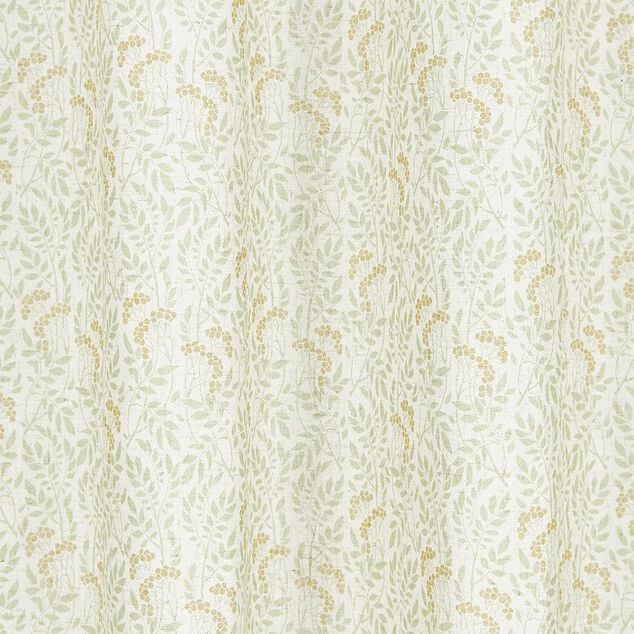 Rideau blanc imprim&eacute; feuillage vert lin et polyester 140x240cm