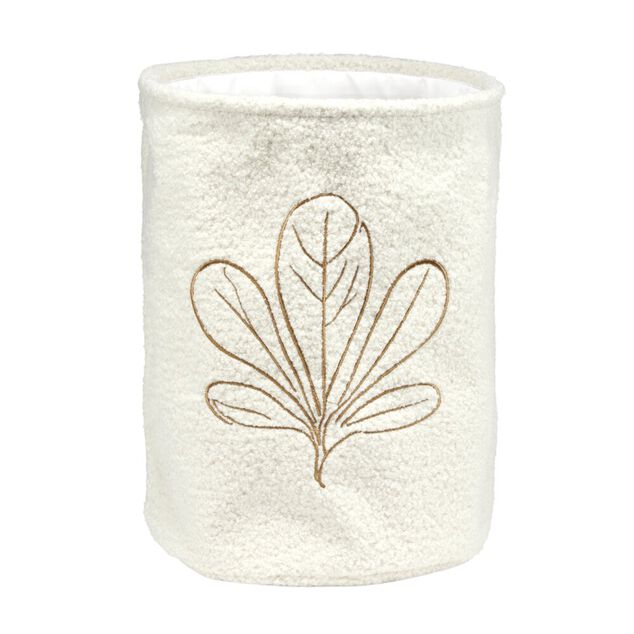 Panier de rangement bouclettes beige brod&eacute; feuille 20L
