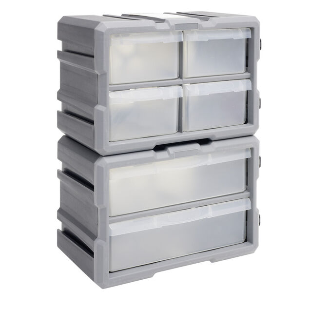 Boîte de rangement bricolage modulable plastique gris 4 casiers 28x17xH16cm