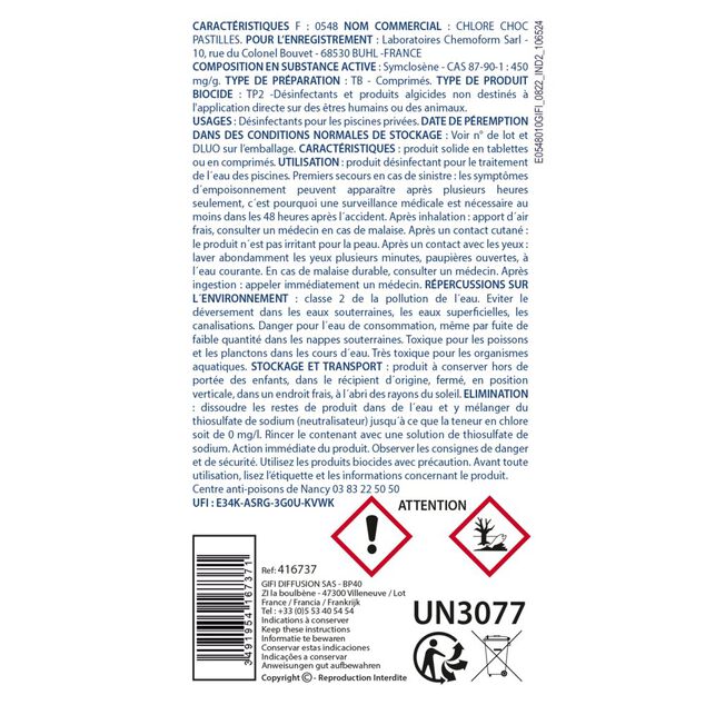 Chlore choc piscine pastilles 25g Aquaway 10kg