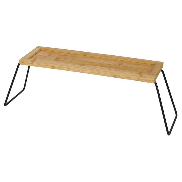 &Eacute;tag&egrave;re de rangement en bambou et pieds en m&eacute;tal noir 36x12xH15cm