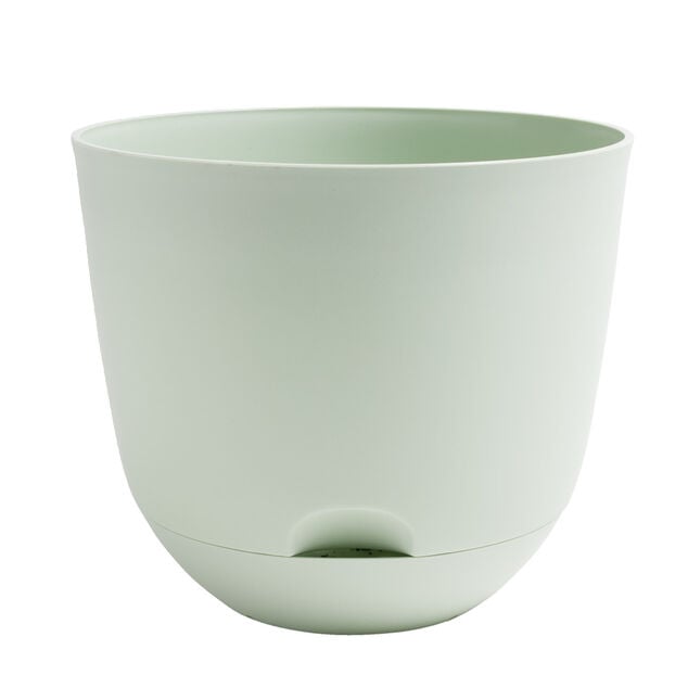Pot rond avec r&eacute;serve d'eau plastique vert &Oslash;29,5xH25,8cm