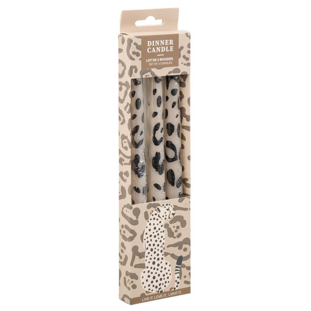 Bougie chandelle cire motif pelage animal &Oslash;2xH25cm (2 mod&egrave;les l&eacute;opard ou z&egrave;bre)