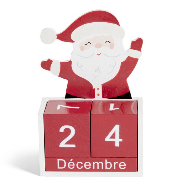 Calendrier de No&euml;l &agrave; poser cubes en bois avec P&egrave;re No&euml;l H15cm