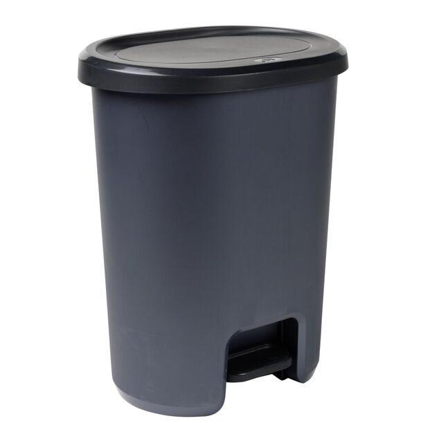 Poubelle &agrave; p&eacute;dale 27L plastique noir et gris fonc&eacute; 37x30xH46cm