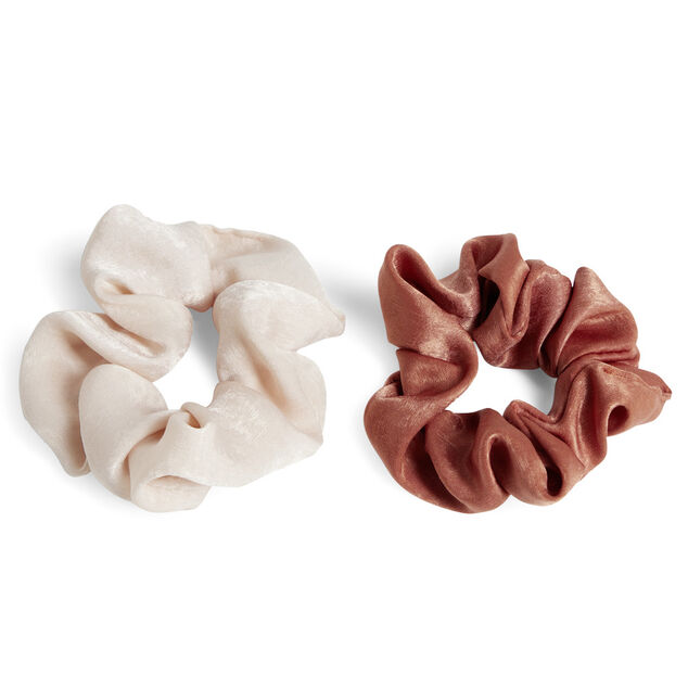 Lot de 2 chouchous scrunchies uni beige et uni marron