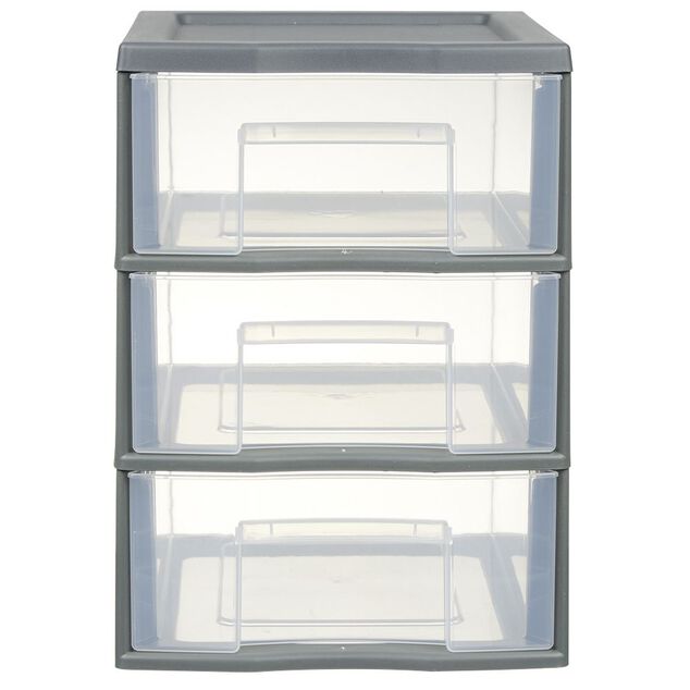 Tour de rangement A5 3 tiroirs grise et transparente 6 L
