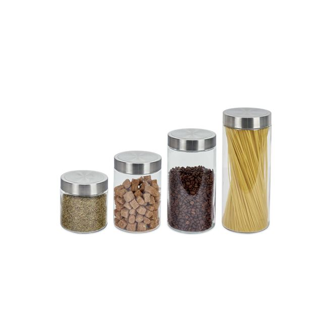 Bocal en verre avec couvercle inox - Lot de 4