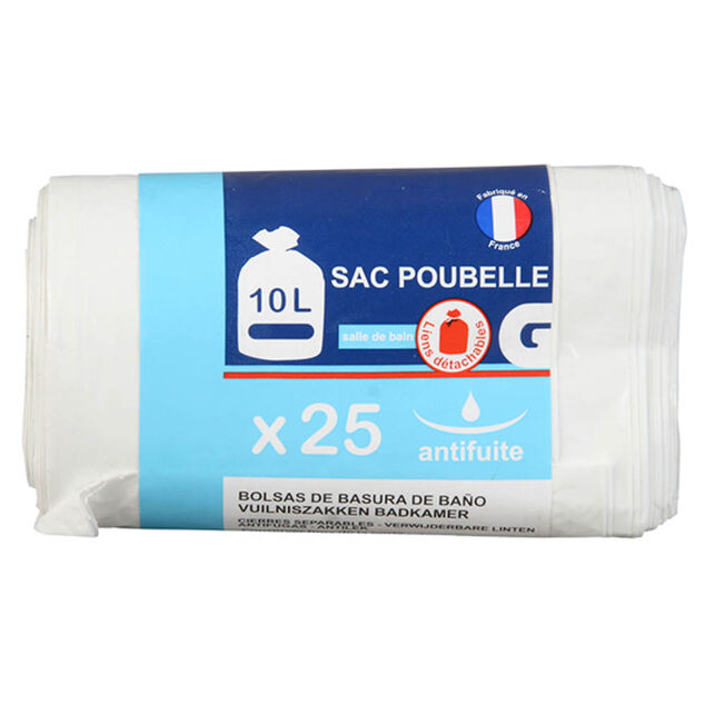 Sac poubelle salle de bain lien d&eacute;tachable 10L x25
