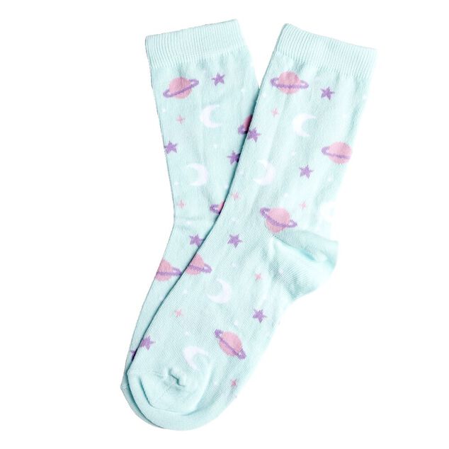 Chaussette femme polycoton tige longue bleu motif espace T36/40