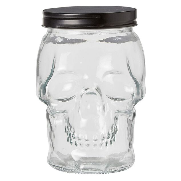 Bonbonni&egrave;re transparente design T&ecirc;te de mort Halloween 1,5L