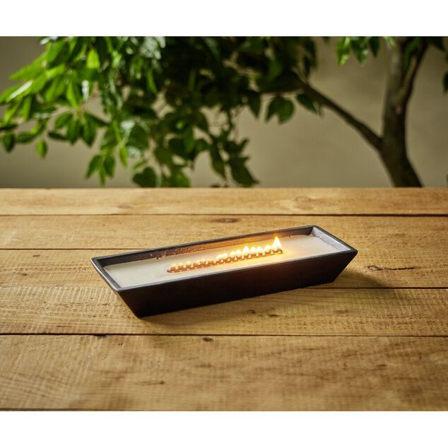 Bougie cire en c&eacute;ramique noir effet flamme chemin&eacute;e 30,5x10,5xH4,5cm