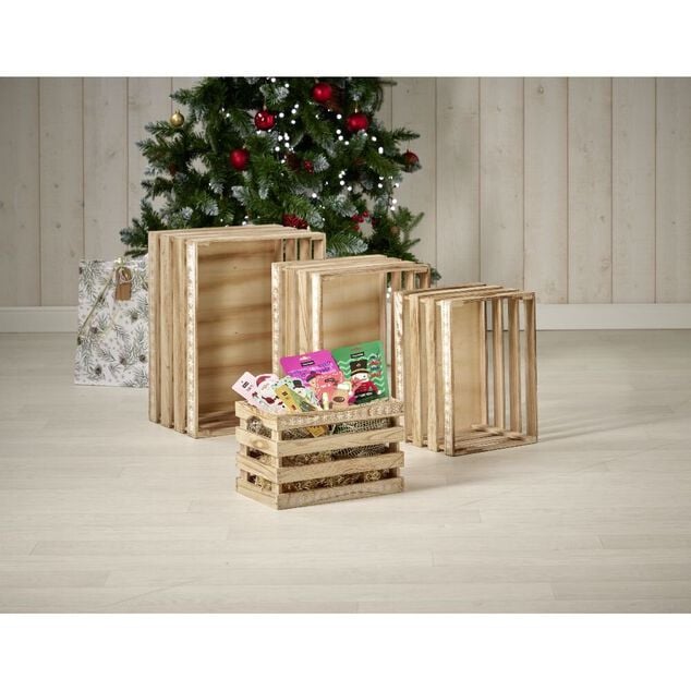 Cagette en bois motif flocon blanc 28x18xH18cm