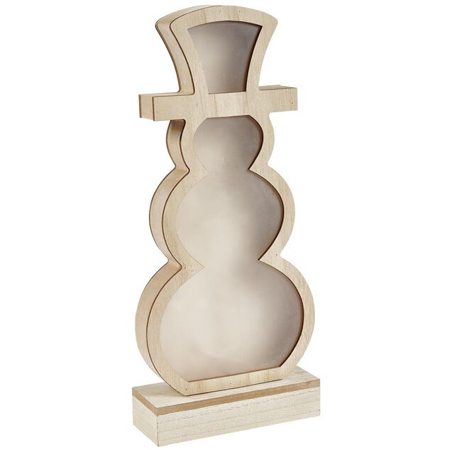 Bonhomme de neige lumineux en bois &agrave; poser H33cm