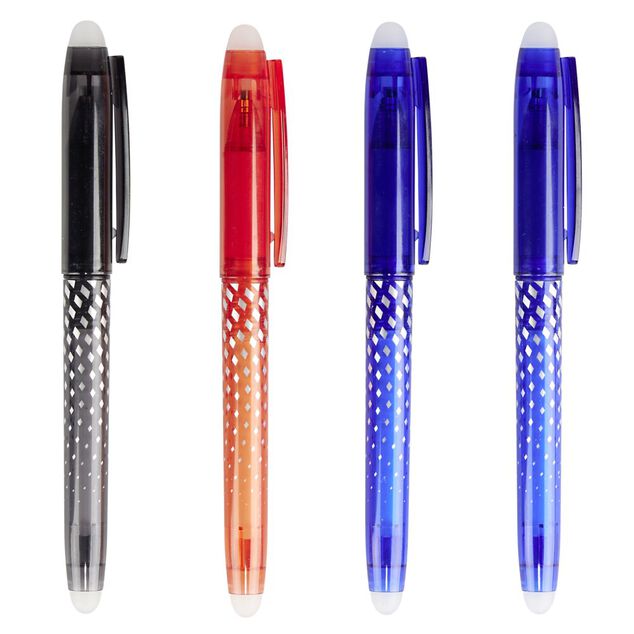 Stylo effa&ccedil;able gel 1 noir 1 rouge 2 bleus L14,5cm