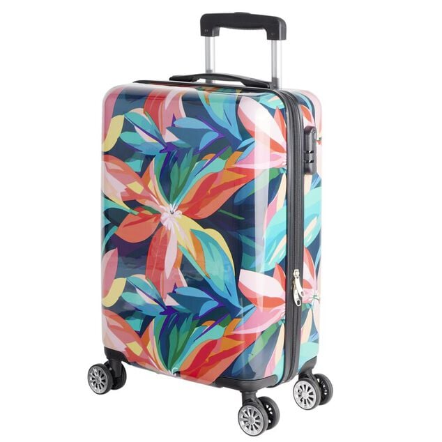 Valise cabine 39L trolley 4 roulettes motif floral tropical 38x28xH56,5cm