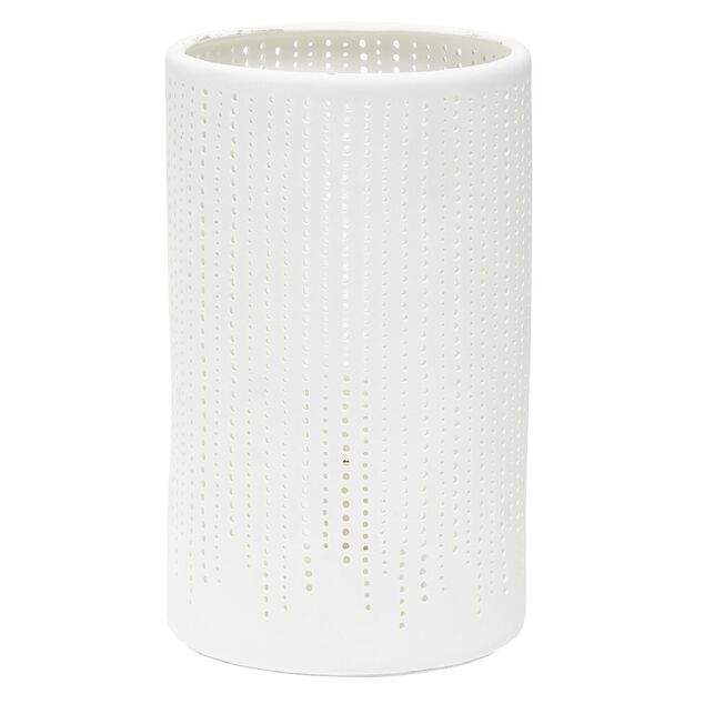Lampe forme tube ajour&eacute; c&eacute;ramique blanc