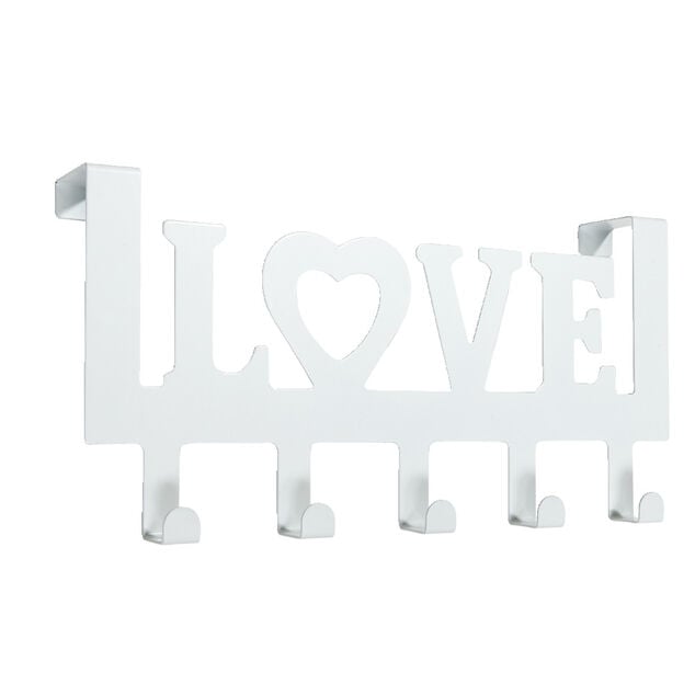 Crochet de porte LOVE en m&eacute;tal blanc ou noir 36,5x16,5cm - 2 mod&egrave;les