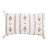 Coussin rectangulaire Indie blanc motif orange avec pompons 30x50cm