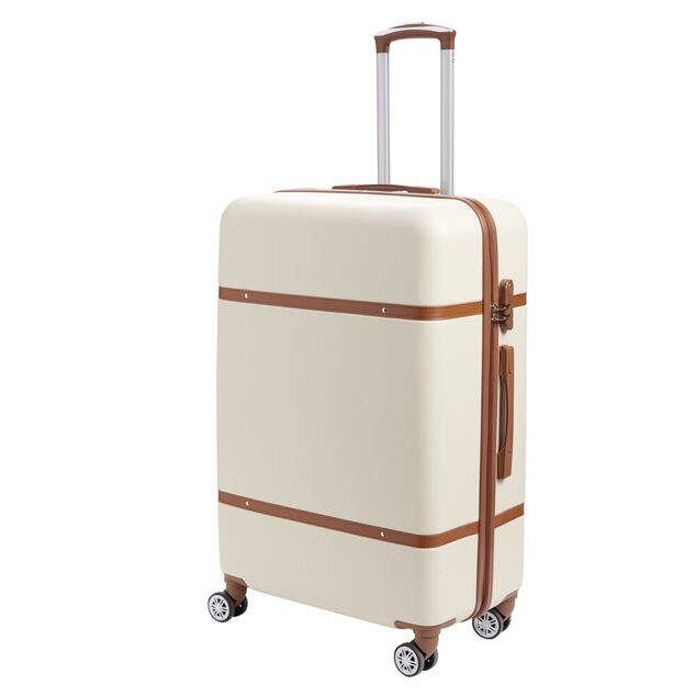 Valise rigide 95L trolley 4 roulettes plastique ABS beige et marron 50x29xH77cm