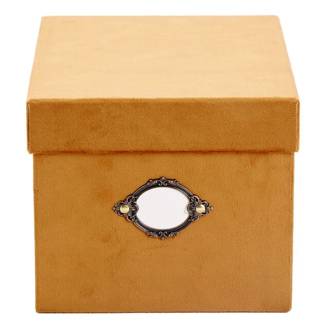 Bo&icirc;te de rangement carr&eacute;e velours marron 18x15xH25cm - Taille S