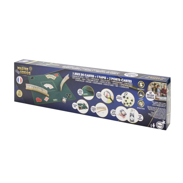 Set jeu de cartes avec 1 tapis 76x76cm 2 porte-cartes en bois et 3 jeux de cartes