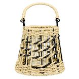 Lanterne papier torsad&eacute; noir et marron avec porte bougie en verre &Oslash;14xH12cm