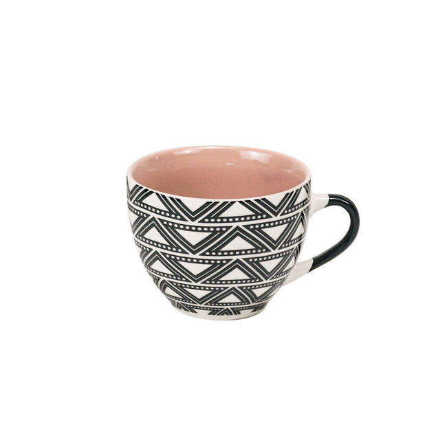 Tasse à café en porcelaine motif graphique noir blanc 22 cl