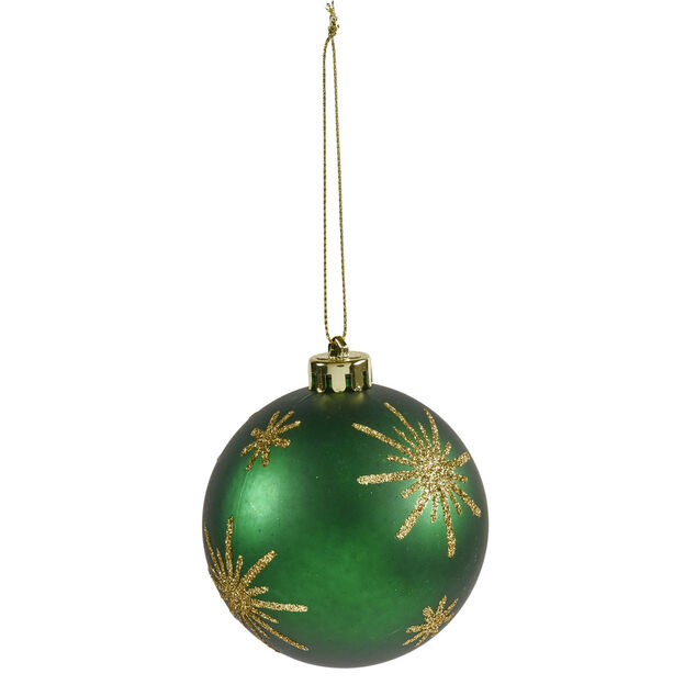 Boule de No&euml;l motif flocon vert paillet&eacute; dor&eacute; &Oslash;8cm