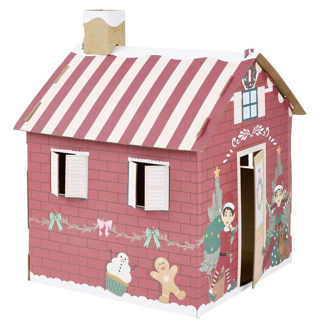 Maison de lutin farceur en carton H32x33x39cm rouge
