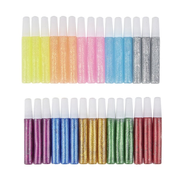 Baril Cr&eacute;atif tubes de colle paillet&eacute;e color&eacute;e 30 pi&egrave;ces