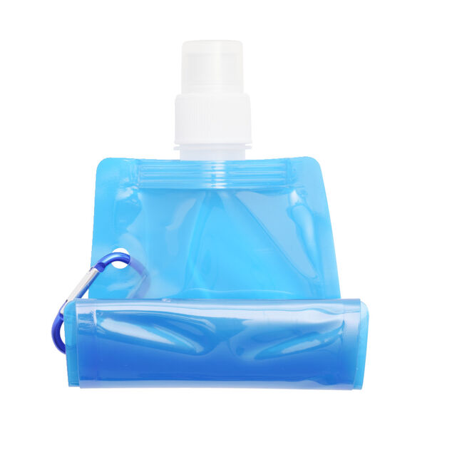 Gourde souple de voyage 480ml en plastique bleu avec mousqueton 12x26cm