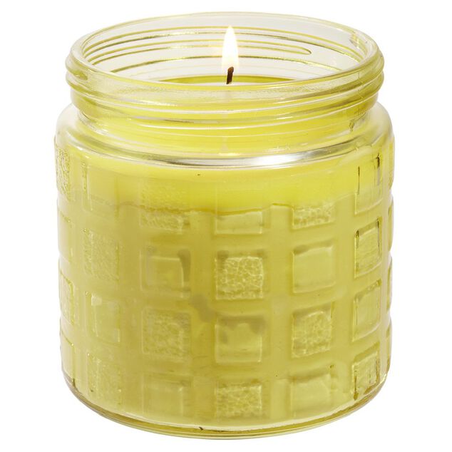 Bougie citronnelle 32h pot verre Ø11xH12cm (3 modèles)