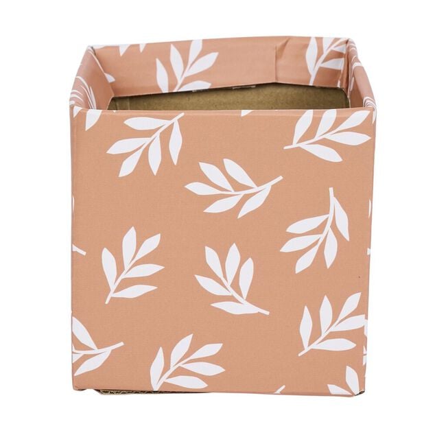 Cache-pot carr&eacute; en carton motif v&eacute;g&eacute;tal