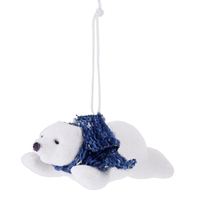Ours blanc avec &eacute;charpe &agrave; suspendre 9x7xH5cm