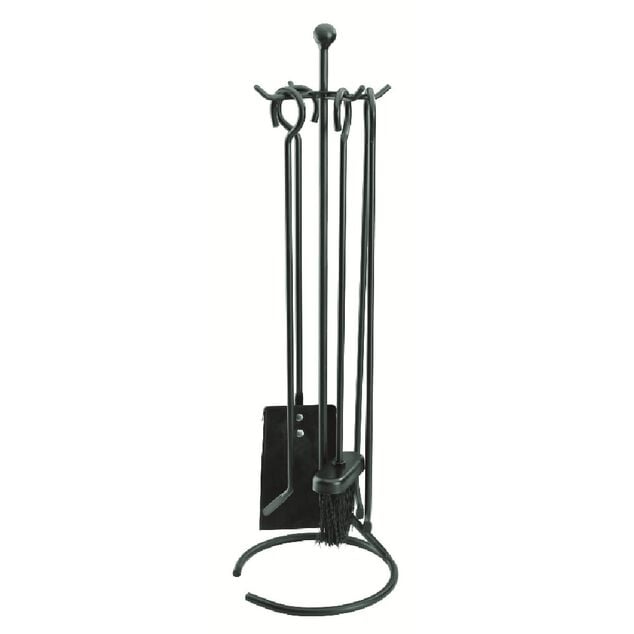 Set chemin&eacute;e 4 accessoires pelle balayette pince tisonnier m&eacute;tal