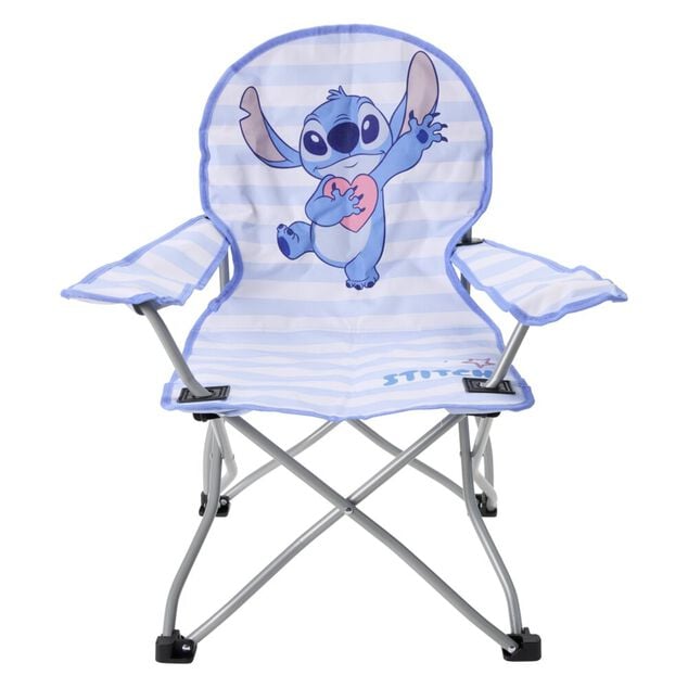 Fauteuil p&ecirc;cheur enfant pliable Stitch m&eacute;tal et polyester bleu 59x39xH62cm