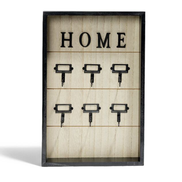 Bo&icirc;te &agrave; clefs MDF et m&eacute;tal beige et noir 30x20x3cm