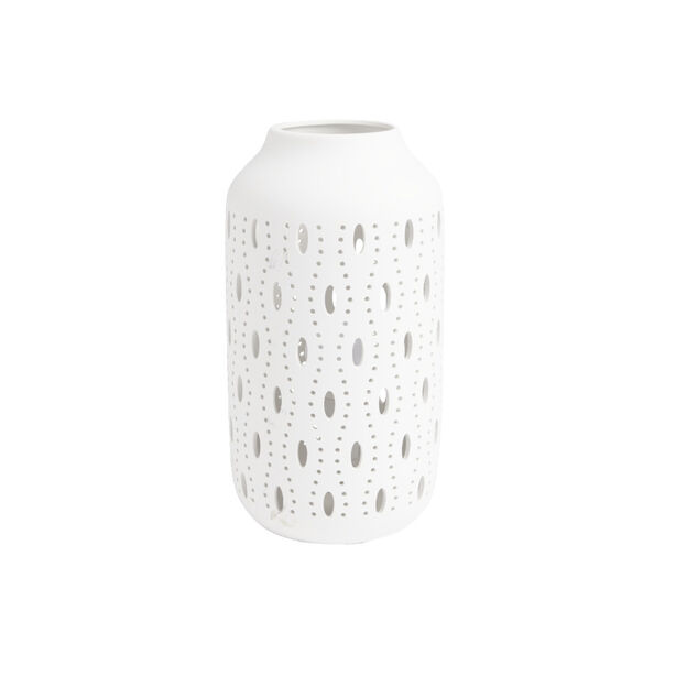 Lampe &agrave; poser ajour&eacute;e c&eacute;ramique blanche &Oslash;14xH26cm