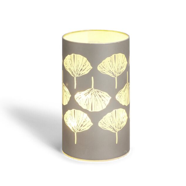 Lanterne LED motif feuille ginkgo en argent&eacute; &Oslash;9xH15cm