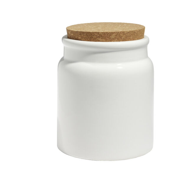 Bocal en c&eacute;ramique avec couvercle en li&egrave;ge &Oslash;13xH15cm