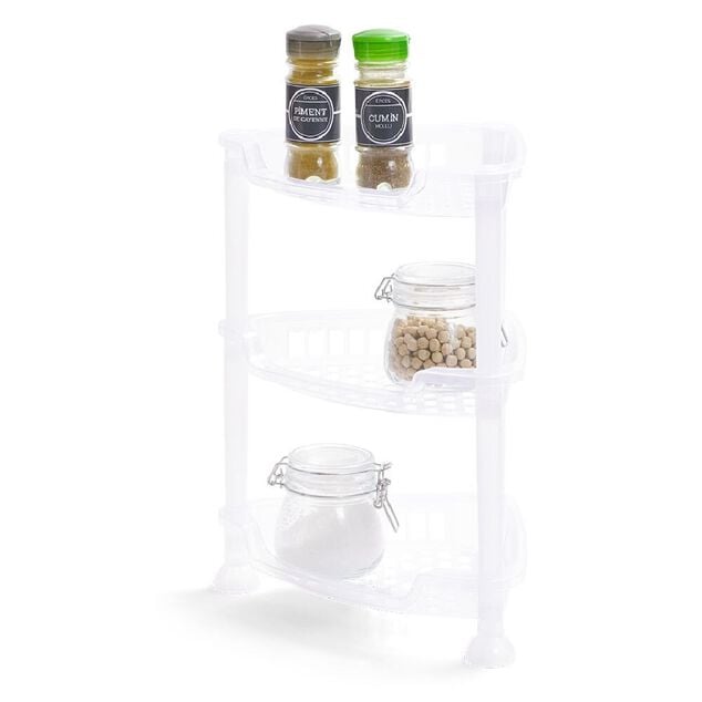 &Eacute;tag&egrave;re d'angle &agrave; poser 3 niveaux plastique transparent 28x20xH.33,5cm